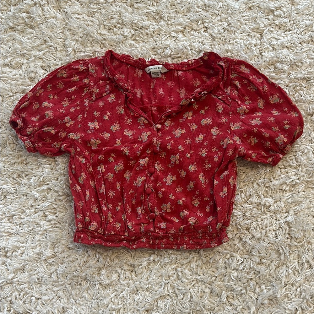 American Eagle Floral Red Women's Top